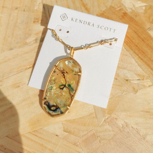 NEW Kendra Scott Faceted Reid White Abalone Long Necklace Vintage Gold - Picture 2 of 4